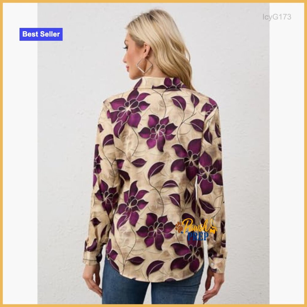 Wrinkle-Resistant Silky Button Down Blouse, Long … - image 5